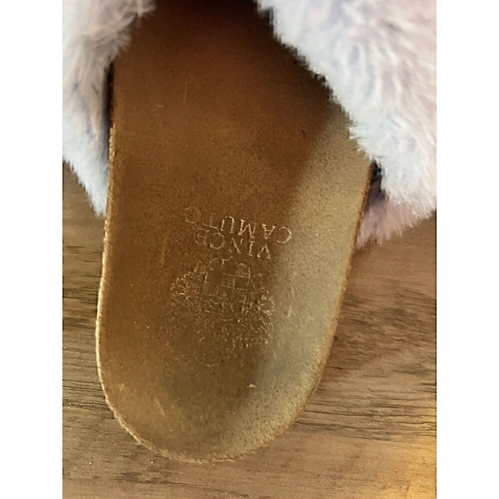 Vince Camuto Cozy Fuzzy Fur Cross Band Slide Sandals - Mayberla Size 8.5 M Blue - Picture 4 of 7